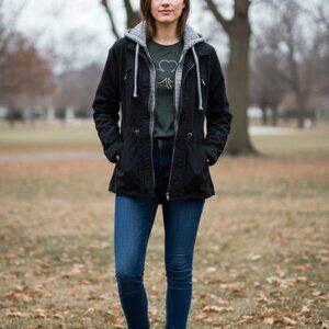 NWT 2Sable sz small black layered hooded utility " Thats The Way " jacket